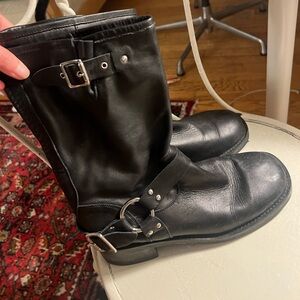 Black Leather Buckle Boots